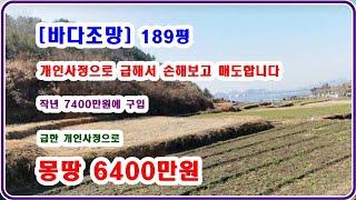 [급매] 작년에 7400만원주고 매입한 땅 급해서 6400만원에 급매 합니다** 바다조망이 굿입니다 ***도로 잘 접하고 소하천도 잘 접하고 땅도 189평