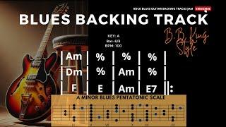 Blues Backing Track in Am (B.B. King Style) with Dorian, Harmonic Minor & Bach's Scale  Diagrams!!!