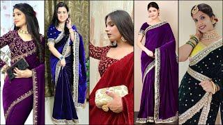 Latest Velvet Saree Designs 2025 | Party Wear Saree For Winters 2025 #sareefashion