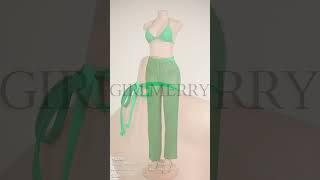 GIRLMERRY New stylish padded solid color cover-up pants three piece swimsuit Wholesale BA017808