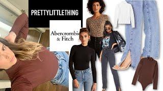 PRETTY LITTLE THING + ABERCROMBIE TRY ON HAUL -Split Hem Jeans + Bodysuits