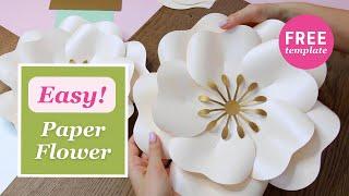 LARGE PAPER FLOWER TUTORIAL | easy to make + FREE templates, DIY wall decor