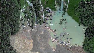 Mountain slide seen in Switzerland after glacier collapse; Swiss Alps village Blatten buried