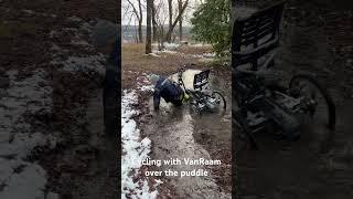 Cycling recumbent trike Van Raam over the puddle #vanraam #trike #recumbenttrike