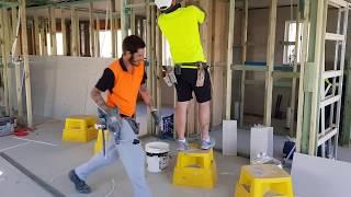 Construction Crew Hanging New Drywall Ceiling Fast