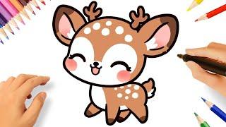 HOW TO DRAW A CUTE KAWAII DEER STEP BY STEP 