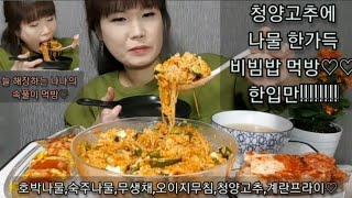 각종나물 한가득 청양고추 무생채 비빔밥먹방 비빔밥은 이렇게 비벼줘야 제맛이징 Bibimbap Eating Broadcast ビビンバモッパン。 拌饭吃播