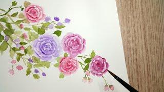 Very easy and simple way to draw roses 수채화 장미그리기 아주 쉽고 간단한 방법