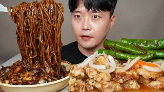 간짜장 탕수육 지옥땡초김치 먹방 Black Bean Noodles & Chili Kimchi ASMR MUKBANG REAL SOUND EATING SHOW