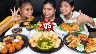 Round Vs Square Vs Triangle Food Challenge | Golgappa, Momos, Samosa, Pav Bhaji, Pizza, Paties etc