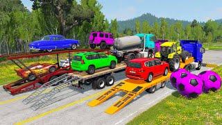 Flatbed Truck Mcqueen | Transportation with Truck - Pothole vs Car #13 - BeamNG.Drive