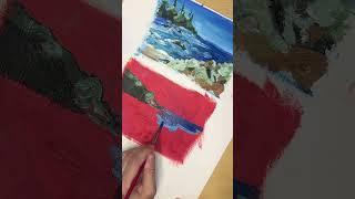 Acrylic ocean painting, red underpainting!