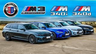 Alpina B3 v BMW M3 v M340i v M340d: Touring DRAG RACE