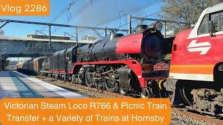 Sydney Trains Vlog 2286: Victorian Steam Loco R766 Picnic Train Transfer & Other Trains at Hornsby