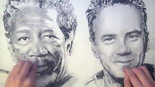 TWO HANDED Drawing - Shawshank Redemption - FREE Art Tutorials (link in desc)