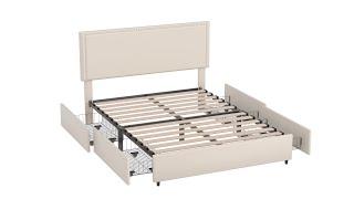 Assemble: VECELO Upholstered Platform Bed Frame Platform with 4 Storage Drawers