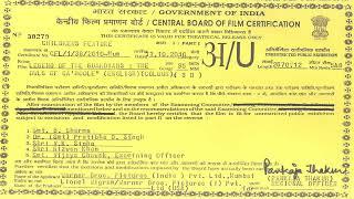 Government of India Central Board of Film Certification Rating Card (2010)