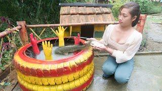 TIEMLAPS: Making fish tanks from car tires, Daily life - Duyen Farm bushcraft.91