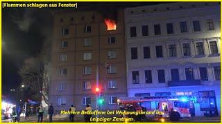 [Flammen schlagen aus Fenster] Wohnungsbrand im Leipziger Zentrum