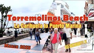 Torremolinos Beach Walk | 7th March 2025 | La Carihuela to Puerto Marina | Spain | Malaga | 4K