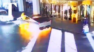 Moment Tesla Cybertruck explodes outside Trump hotel