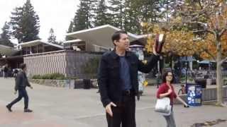 Heckler At U. C. Berkeley's Historic Sproul Plaza Says "Forget This Hell Stuff"