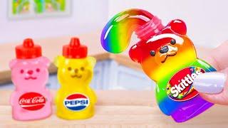 Rainbow Cute Bear Honey Jelly Dessert  SKITTLES COCOLA or PEPSI Mini Jelly Making  Miniature Sugar