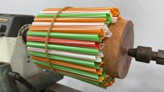 Woodturning Skill- A Strange Idea With A Straw And Epoxy Resin On A Wood Lathe.