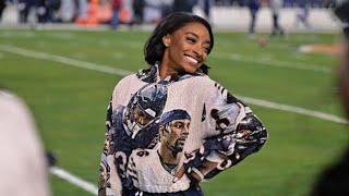 Simone Biles wore a customized outfit themed after husband Jonathan Owens to Seahawks-Bears