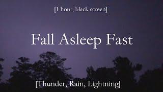 Fall Asleep FAST // rain, thunder, frogs // black screen, lightning, 1 hour