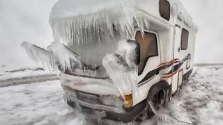 Winter RV Camping In A Blizzard Ice Storm