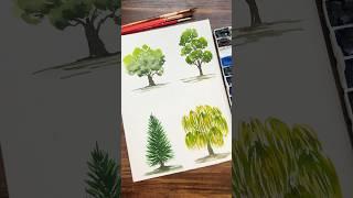 How to paint 4 watercolor trees for beginners