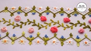 Border Design Embroidery. Rose Stitch. Flower border line