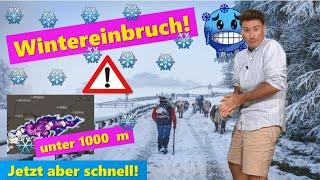 Der erste Schnee kommt, Wintereinbruch. Unwetterwarnung vor Starkregen, bis 200 mm im Süden