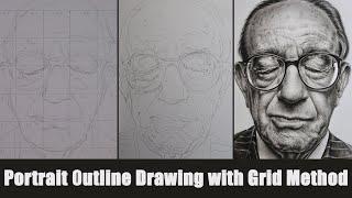 Portrait Outline Drawing with Grid Method | How to Draw Face with Grid Lines | Oldman Drawing