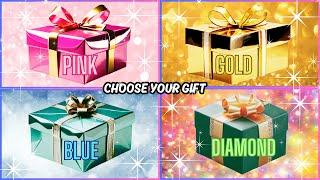 Choose your gift #chooseyourgift #pickonekickone #4giftbox #blue #pink #gold #diamond #giftbox