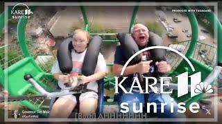 Gov. Tim Walz and his daughter try the Slingshot at the Minnesota State Fair