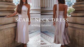 Super easy elegant scarf neck dress | CECILIA dress sewing tutorial