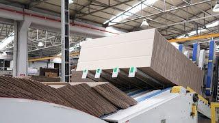 The process of mass production of corrugated cardboard boxes in Korean manufacturing plant