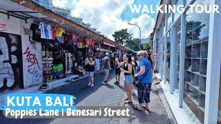 Poppies Lane Benesari Street Kuta Bali Midday Situation & Activities | Walking Tour Bali Today 2024