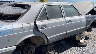 Mercedes-Benz R129, C140, W126 & W123 at the junkyard on July 14, 2023