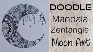 How To Draw Crescent Moon Doodle Zentangle Art Design|Beginners|Easy Drawing Step By Step|Tutorial#2