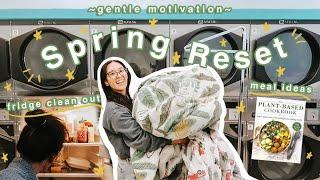 SPRING RESET  clean with me, plant based meal ideas, fridge clean out | gentle cleaning motivation