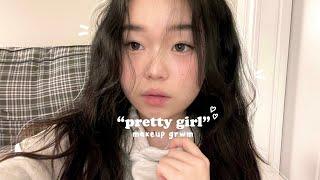 The “PRETTY GIRL” makeup: Pinterest Clean Girl +Hair for School(chitchat grwm)