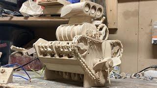 Ultra Realistic Wooden V8 Engine Model (Hot rod project)