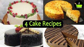 4 Easy Cake Recipes | Eggless Sooji Cake | No Bake Chocolate Mousse Cake | Red Velvet Cheese Cake