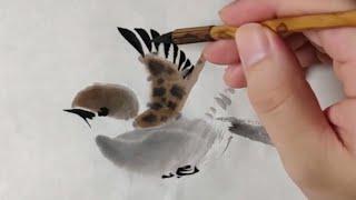 Chinese brush painting Sparrow for beginners