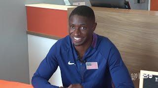 Bryce Deadmon, Olympic athlete, greets fans in Aggieland