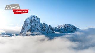 DOLOMITES Val Gardena covered in white