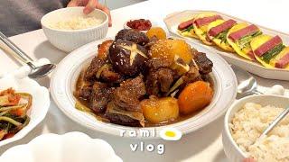 (sub)Newlywed vlog | Wife who makes delicious food during Chuseok (braised Korean beef galbi,gimbap)